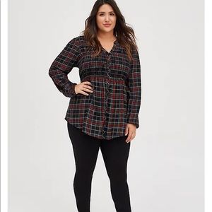 TORRID Size 3 SMOCKED TUNIC - PLAID TWILL BLACK GREEN RED